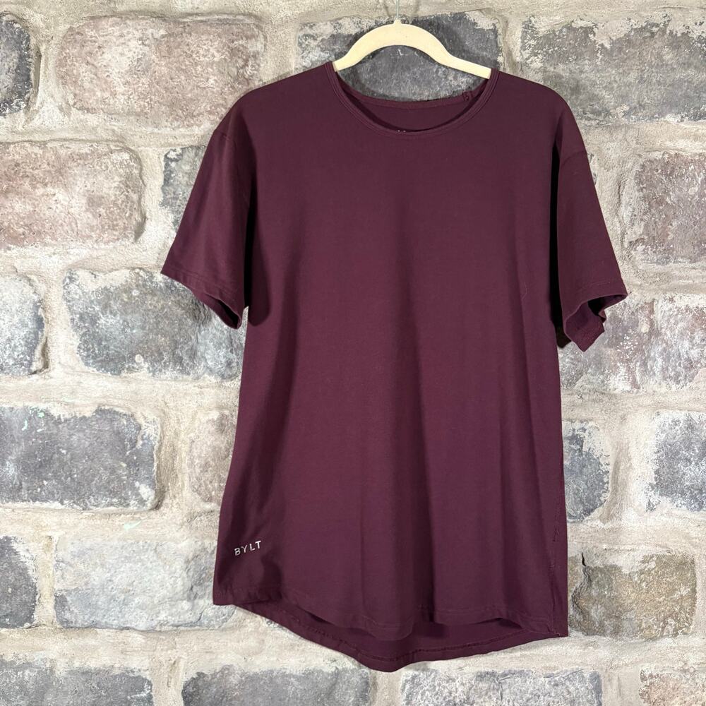 BYLT Men's Burgundy Drop‑Cut Tee Shirt Medium Lux Blend Performance‎ Staple